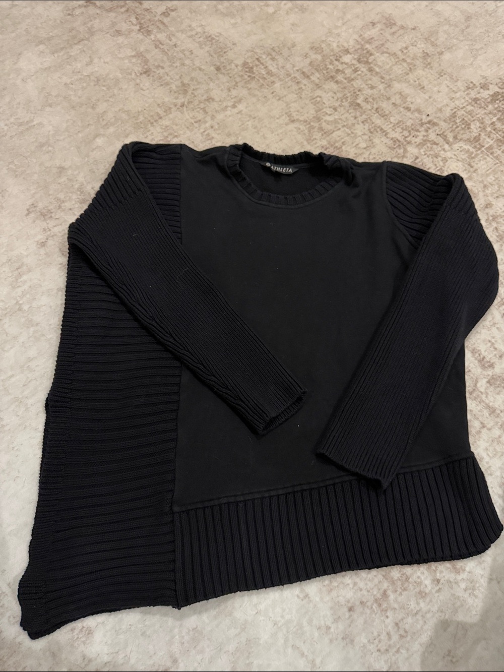 Athleta Black Ribbed-Side Crewneck Sweater